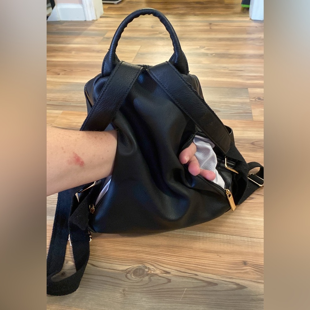 Designer Look Black Faux Leather Quilted Backpack Purse - Picture 7 of 13
